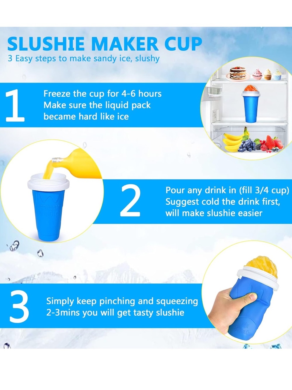 Color Land Slushy Cup, TIK TOK Slushie Maker Cup Frozen Magic Squeeze Cup Blue - Picture 3 of 13